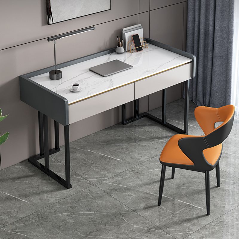 Contemporary Stone Writing Desk Bedroom Office Desk with 2 Drawers Clearhalo 'furn' 'furn_office_desk' 'Furniture' 'Office Desks' 'Office Furniture' 'office_desk' 1200x1200_49dee1fc-8366-4d99-ba21-5ba60bc60ba2