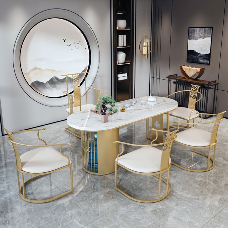 Traditional Luxury Oval Dining Table Sintered Stone Table with Gold Double Pedestal for Dining Room Clearhalo ' dining_table' 'Dining Tables & Seating' 'Dining Tables' 'furn' 'furn_dining_table' 'Furniture' 'furniture_dining_table' 'Kitchen & Dining Furniture' 'kitchen&dining_furn' 'kitchen' 'kitchen_dining_table' 1200x1200_49e2462a-5d2d-4e1c-8b46-344180b51de8