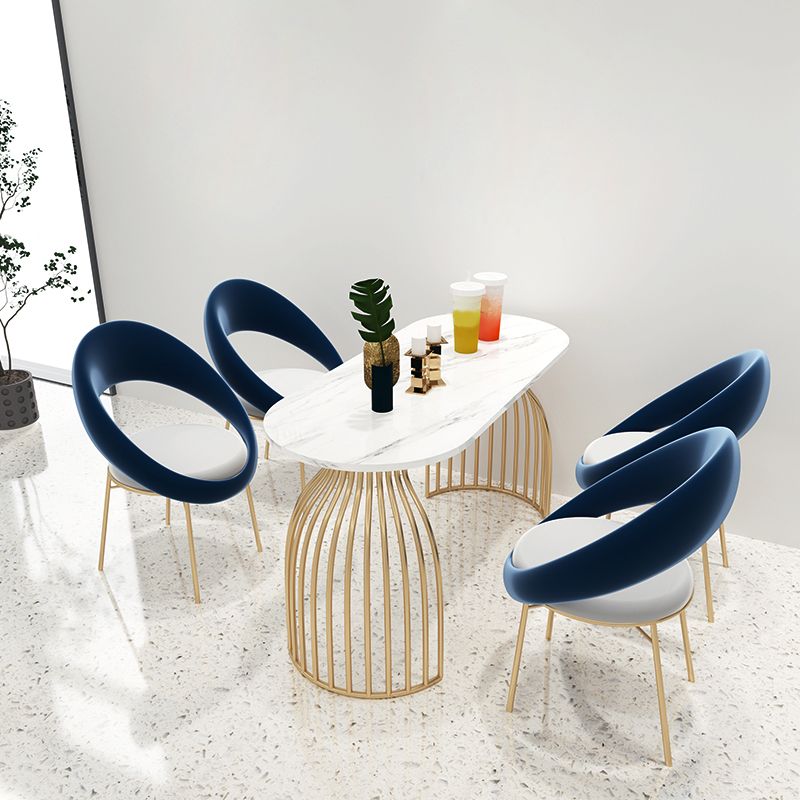 Glam White Faux Marble Top Kitchen Table with Gold Metal Legs