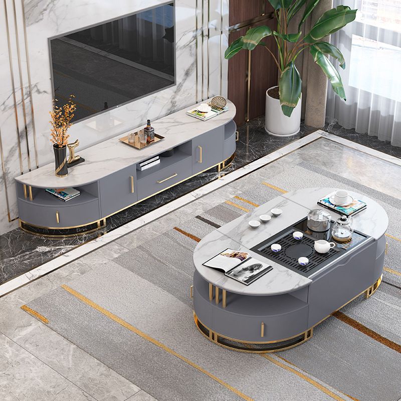 Stone Media Console Contemporary TV Stand Console for Living Room Clearhalo 'furn' 'furn_tv_stands_entertainment_centers' 'Furniture' 'Living Room Furniture' 'TV Stands & Entertainment Centers' 'TV Stands & Media Storage Furniture' 'tv_stands_entertainment_centers' 1200x1200_49f228d7-4a25-4319-a98c-267cbbc19745