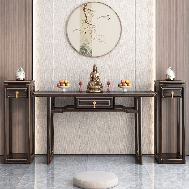 Rectangle Contemporary Console Table Brown Stone Console Sofa Table with 1 Drawer