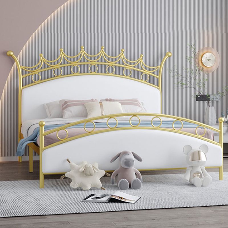 Glam Style Standard Bed with Upholstered Headboard in Iron Bed