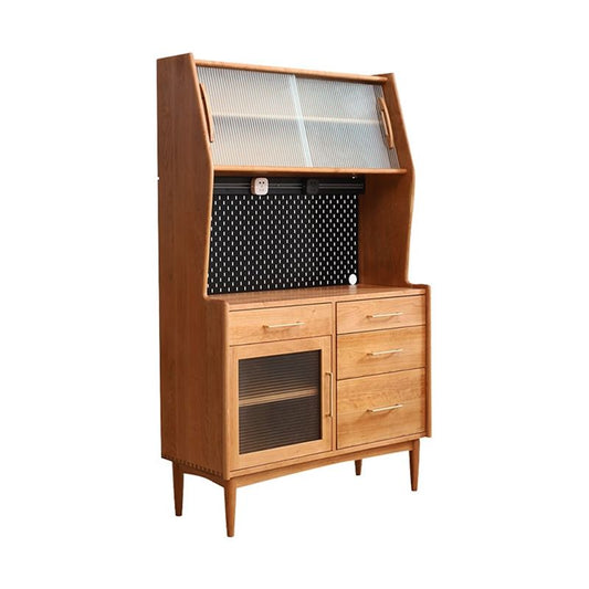 4-Schrägerkiefern Holz Sideboard moderne Glasschiebetür Schränke Credenka für Wohnzimmer
