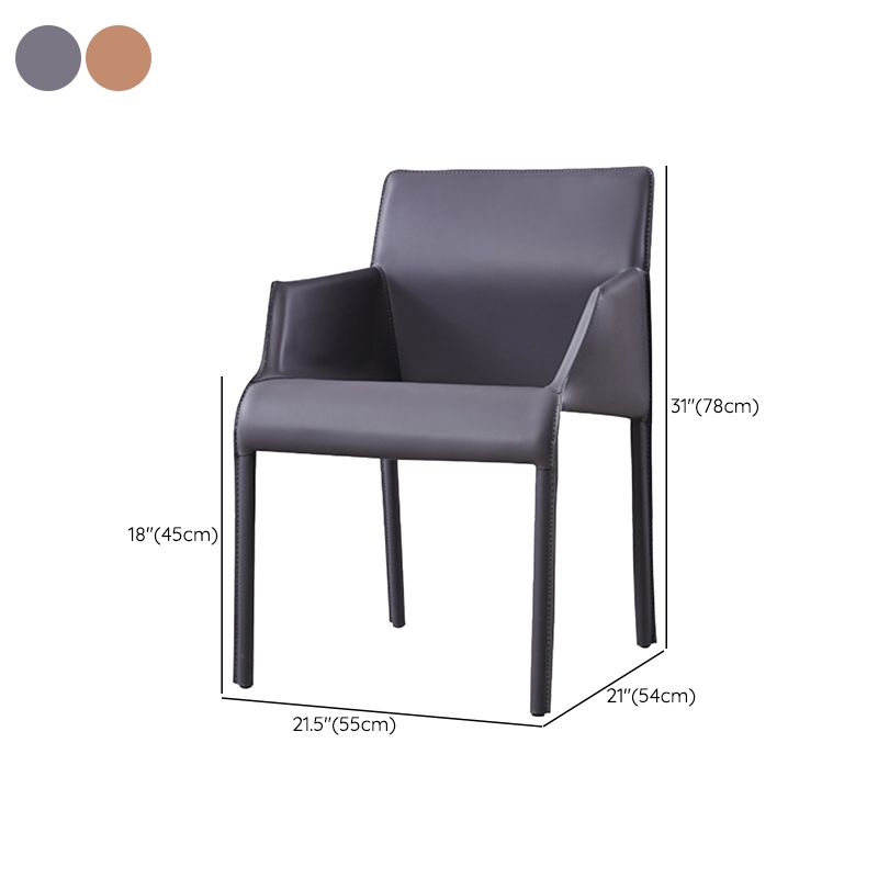 Sillas de comedor de brazo de cuero sintética y silla lateral gris oscuro