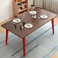 Solid Wood Top Dining Table Modern Rectangle Table with 4 Legs in Brown