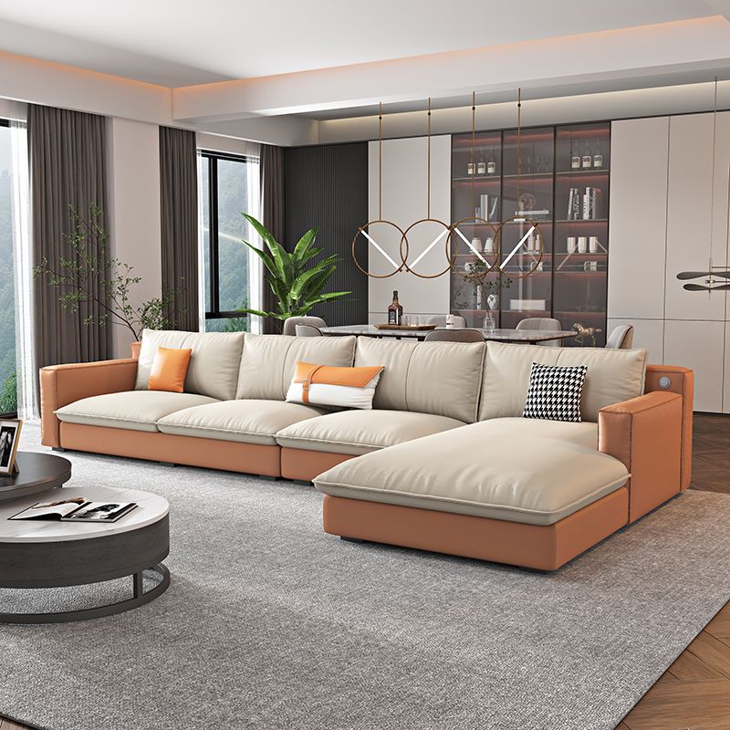 Modern Cushion Back Sectionals 33.46"H Cushions Square Arm Sofa with Chaise Clearhalo 'furn' 'furn_sectionals' 'Furniture' 'furniture_sectionals' 'Living Room Furniture' 'Sectionals' 1200x1200_4a0452a2-03a1-4329-9bcb-7419f8fd8827