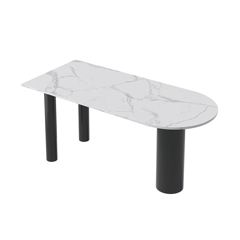 Mesa blanca de piedra sinterizada de forma libre para mesa de lujo de restaurante con 3 patas negras