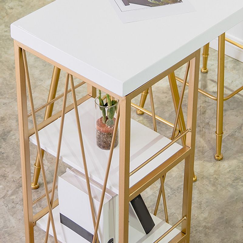 Table de pub moderne à hauteur de bar avec plateau en faux marbre blanc et 3 étagères