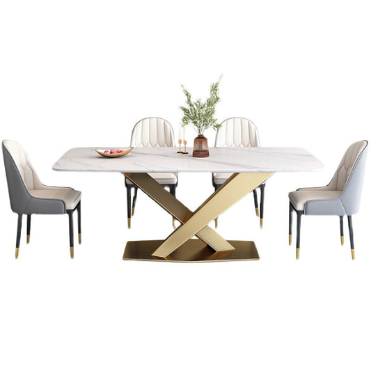 Glam Sintered Stone Kitchen Dining Table Rectangle Standard Dining Table with Pedestal Base