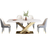 Glam Sintered Stone Kitchen Dining Table Rectangle Standard Dining Table with Pedestal Base Clearhalo ' dining_table' 'Dining Tables & Seating' 'Dining Tables' 'furn' 'furn_dining_table' 'Furniture' 'furniture_dining_table' 'Kitchen & Dining Furniture' 'kitchen&dining_furn' 'kitchen' 'kitchen_dining_table' 1200x1200_4a0fcb04-6ec5-4eea-8049-3b64bd22a822