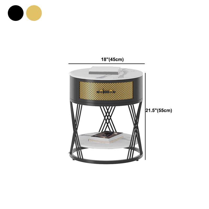 Glam Stone Top Night Table Open Rangement 1 Drawer Met-Legs inclus la table de chevet