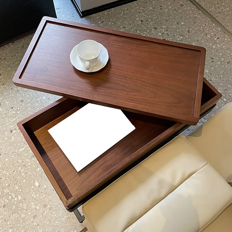 Modernistic Solid Wood with Storage Rectangular Tray Top Side Table