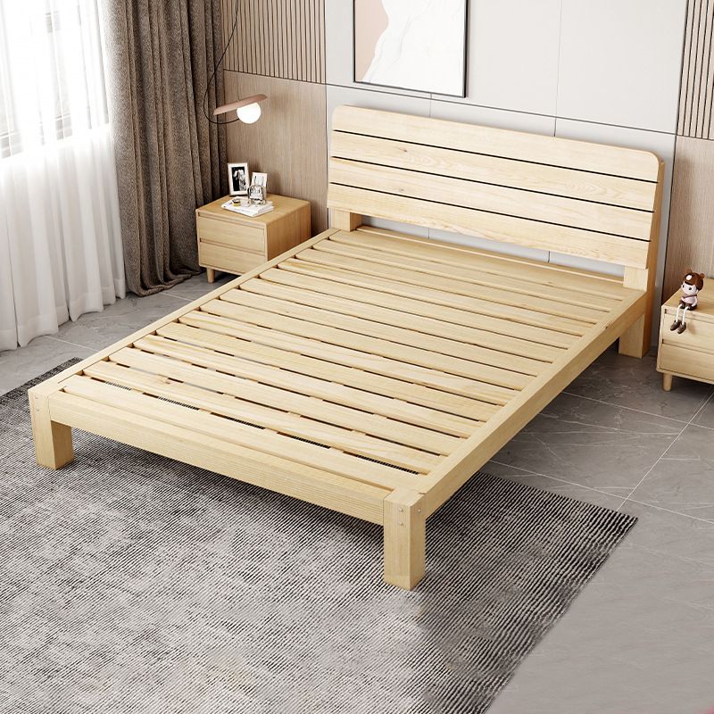 Cama estándar de madera escandinava, lecho de cabecera rectangular