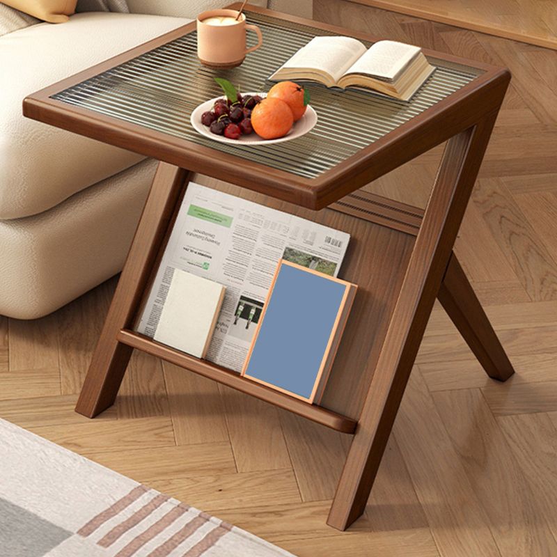 Mesa de deslizamiento de la base de la base de la madera maciza modernista Mesa de vidrio geométrico Topil final