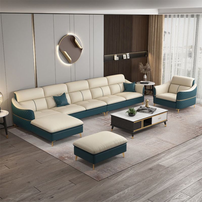 Glam Style Sofa Bed with Padded Leather and White Upholstery Sofa Clearhalo 'furn' 'furn_sectionals' 'Furniture' 'Living Room Furniture' 'Sectionals' 1200x1200_4a275d5b-5e0a-418a-b31a-157b930df11c