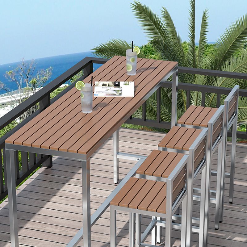 Industrial Metal and Wood Bar Table Outdoor Rectangle Bar Table with Trestle Base Clearhalo 'Bar Furniture' 'Bar Tables' 'bar_tables' 'furn' 'furn_bar_tables' 'Furniture' 'Kitchen & Dining Furniture' 1200x1200_4a28872b-fd50-4f9d-a25f-b36b1b07b7b2