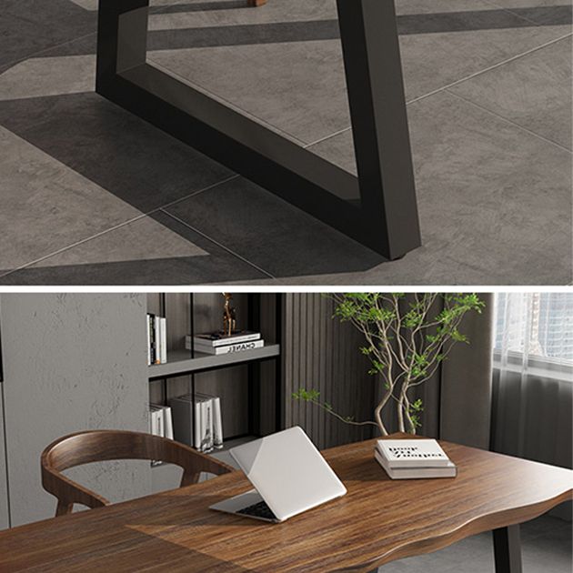 Rectangle Industrial Double Pedestal Dining Table Wood Color Fixed Table of Solid Wood Clearhalo ' dining_table' 'Dining Tables & Seating' 'Dining Tables' 'furn' 'furn_dining_table' 'Furniture' 'furniture_dining_table' 'Kitchen & Dining Furniture' 'kitchen&dining_furn' 'kitchen' 'kitchen_dining_table' 1200x1200_4a29939f-e6b9-460e-8e26-53c362c06ec6