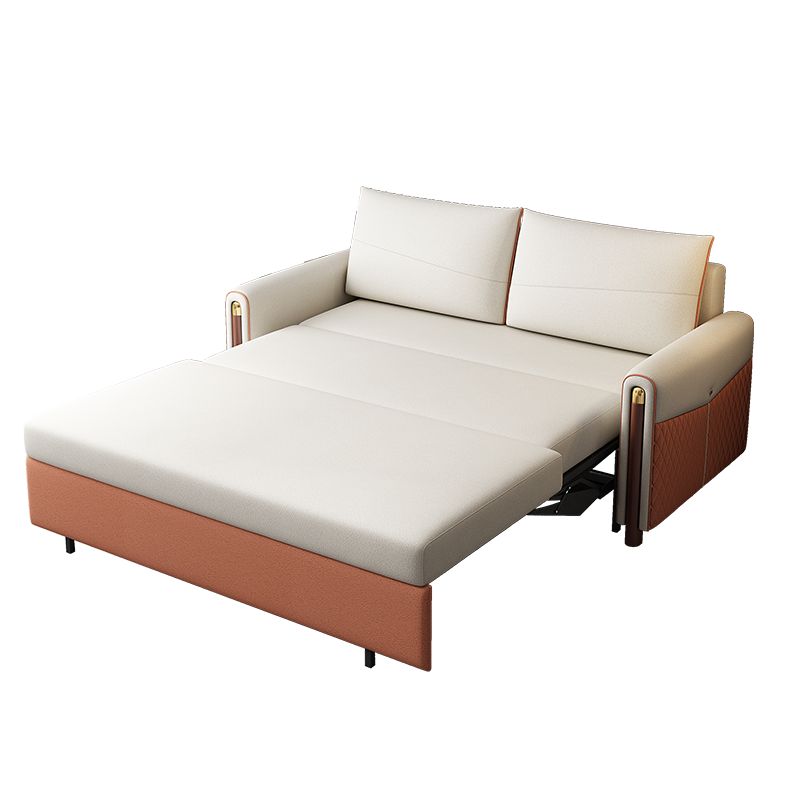 Cama de sofá resistente a la mancha de cuero sintética de brazo cuadrado contemporáneo con 2 almohadas