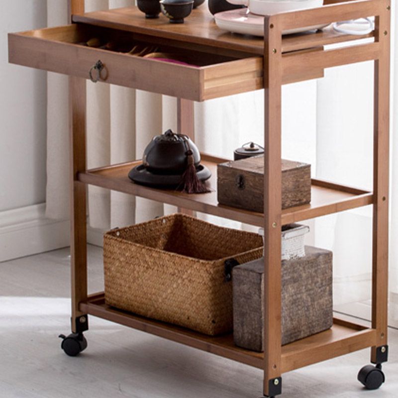 Modern Open Storage Kitchen Trolley Rolling Prep Table with Open Shelves