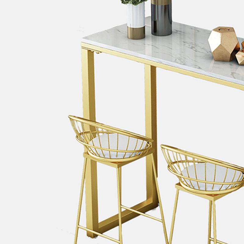 Glam Gold Iron Bar Dining Table White Stone Top Indoor Bistro Table with Shelf Clearhalo 'Bar Furniture' 'Bar Tables' 'bar_tables' 'furn' 'furn_bar_tables' 'Furniture' 'furniture_bar_tables' 'Kitchen & Dining Furniture' 1200x1200_4a34bcf8-1009-4e24-811a-ab5a4e602db9