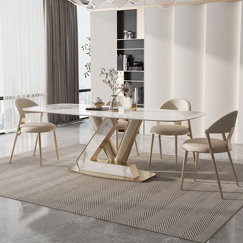 Glam Rectangle Dining Table Sintered Stone Table with Metal Legs for Kitchen Clearhalo 'Dining Tables & Seating' 'Dining Tables' 'dining_table' 'furn' 'furn_dining_table' 'Furniture' 'Kitchen & Dining Furniture' 1200x1200_4a36386b-ebbf-4877-bc3a-ecef9b6317a4