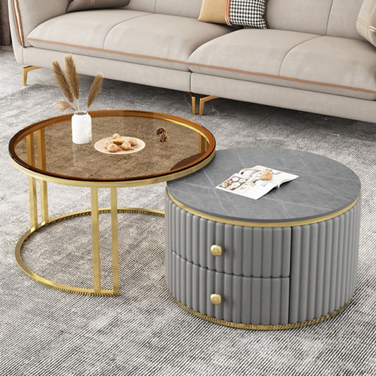 Slate and Metal Coffee Table Frame Nesting Coffee Table Set with Drawers Clearhalo 'Coffee & Accent Tables' 'Coffee Tables' 'coffee_tables' 'furn' 'furn_coffee_tables' 'Furniture' 'Living Room Furniture' 1200x1200_4a3651a1-9199-4372-9463-94da617a5a03