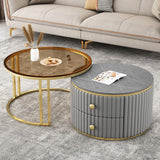 Slate and Metal Coffee Table Frame Nesting Coffee Table Set with Drawers Clearhalo 'Coffee & Accent Tables' 'Coffee Tables' 'coffee_tables' 'furn' 'furn_coffee_tables' 'Furniture' 'Living Room Furniture' 1200x1200_4a3651a1-9199-4372-9463-94da617a5a03