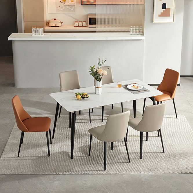 White Stone Top Dinette Table with Metal Legs Rectangle Home Dining Table Clearhalo 'Dining Tables & Seating' 'Dining Tables' 'dining_table' 'furn' 'furn_dining_table' 'Furniture' 'Kitchen & Dining Furniture' 1200x1200_4a3b119f-3211-4ca7-8f07-ab22c630a874