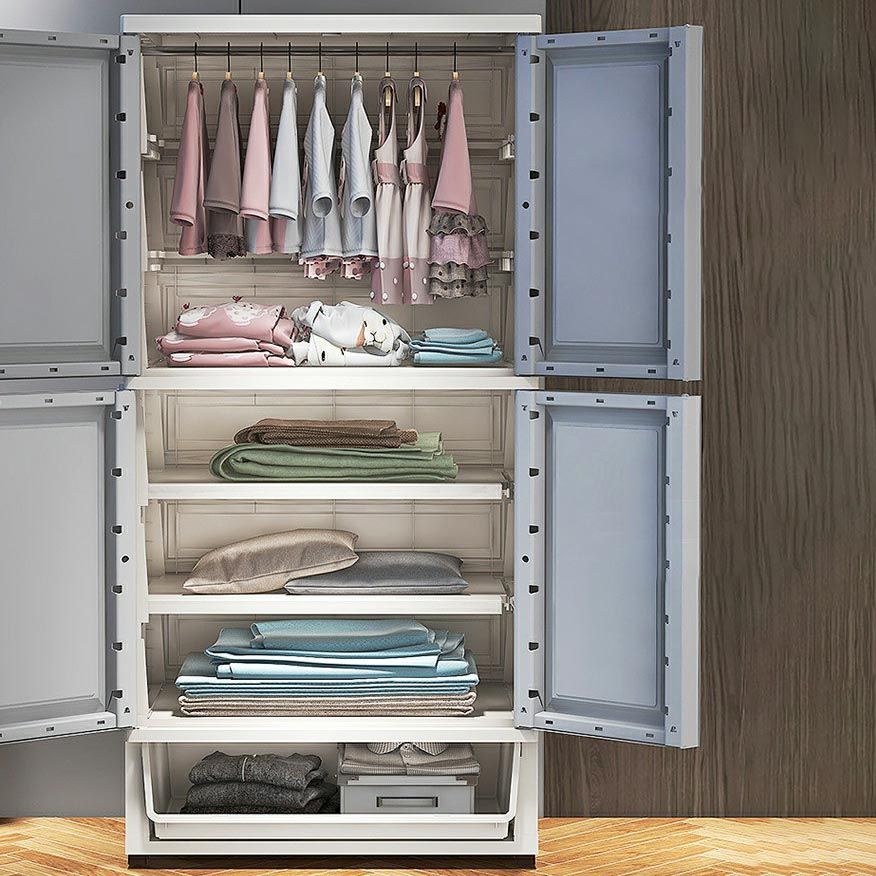 Armadio moderno bianco moderno a 2 porte con cassetti del guardaroba di plastica