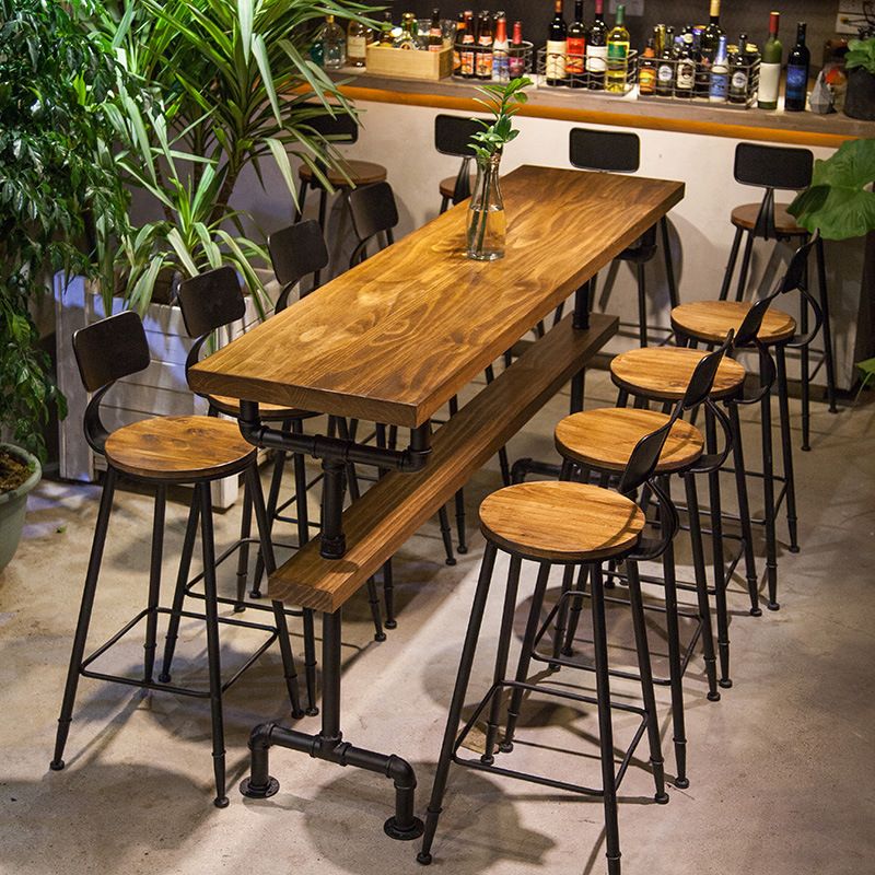Solid Wood Bar Table Industrial Bar Dining Table with Black Base Clearhalo 'Bar Furniture' 'Bar Tables' 'bar_tables' 'furn' 'furn_bar_tables' 'Furniture' 'Kitchen & Dining Furniture' 1200x1200_4a40b708-a608-4370-b7bc-541c4c458795