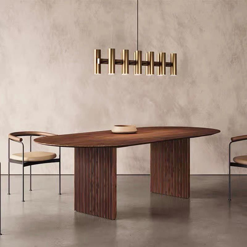 Oval Solid Wood Dining Table Modern Brown-natural Furniture with Double Pedestal Home Clearhalo 'Dining Tables & Seating' 'Dining Tables' 'dining_table' 'furn' 'furn_dining_table' 'Furniture' 'Kitchen & Dining Furniture' 1200x1200_4a4662f8-342f-4497-adef-51ad1b3db313