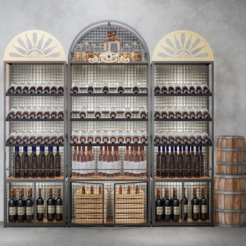 Rack à vin de bouteille de plancher en métal Porte-vin noir contemporain avec étagères de rangement