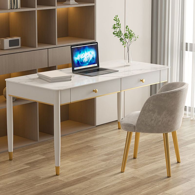 Glam 29.53" Tall Writing Desk Parsons Base White Office Desk with Drawer