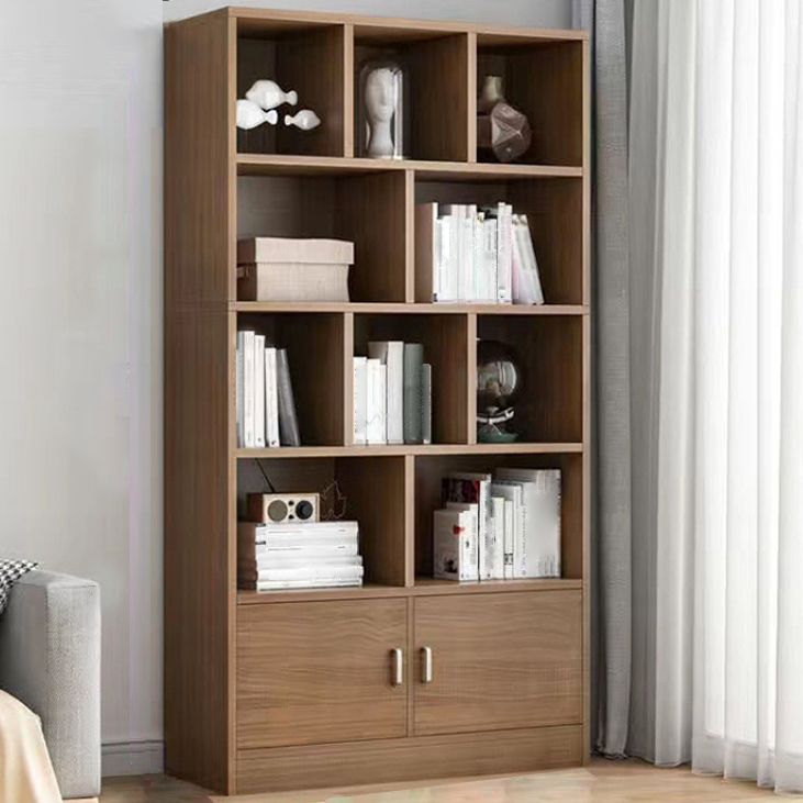Modern Style Bookshelf Closed Back Wood Bookcase with Doors for Home Office