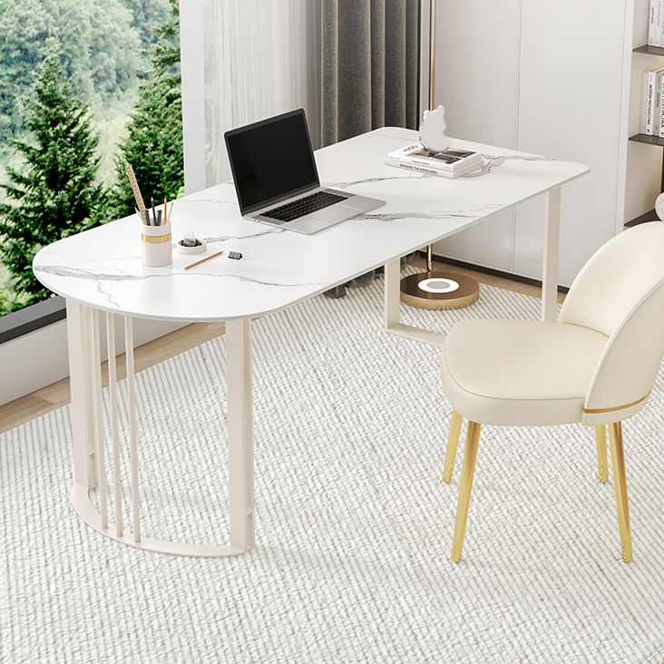 Contemporary Stone Writing Desk Bedroom Office Desk with White Legs Clearhalo 'furn' 'furn_office_desk' 'Furniture' 'Office Desks' 'Office Furniture' 'office_desk' 1200x1200_4a4d9ed2-176d-415d-9c22-5ccae5ff8888