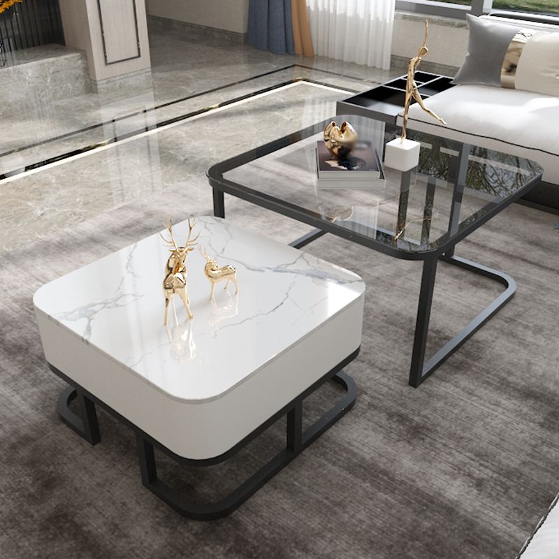 Round Slate/ Glass Coffee Table Frame 2 Nesting Cocktail Table with Storage Clearhalo 'Coffee & Accent Tables' 'Coffee Tables' 'coffee_tables' 'furn' 'furn_coffee_tables' 'Furniture' 'furniture_coffee_tables' 'Living Room Furniture' 1200x1200_4a4e4b06-fbd7-4175-9bc8-e51b13acd223