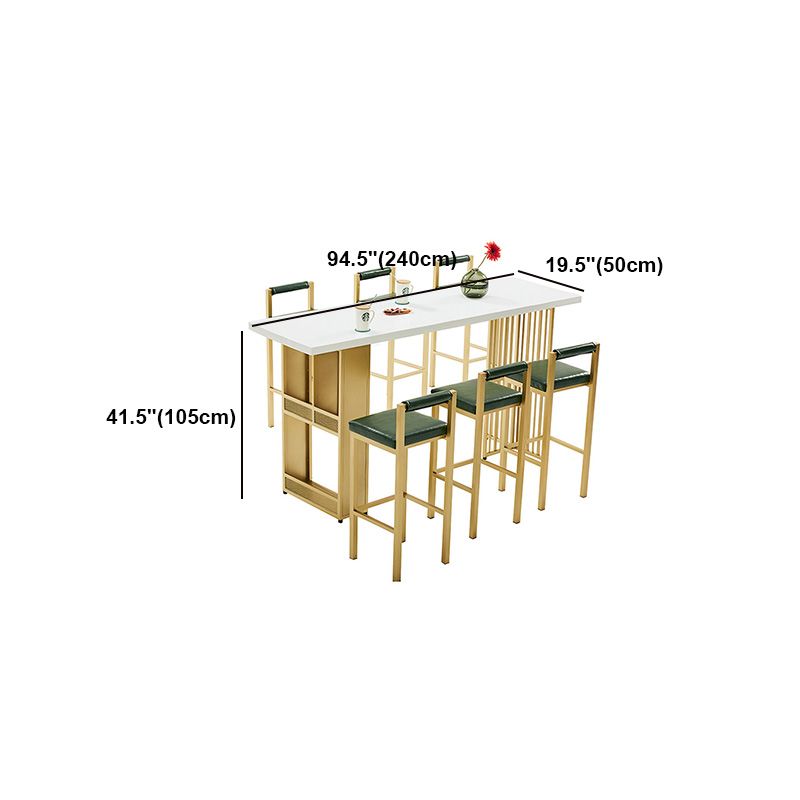 Glam Wood Bar Table with Rectangle Table Top Gold Double Pedestal Table - 42" H Clearhalo 'Bar Furniture' 'Bar Tables' 'bar_tables' 'furn' 'furn_bar_tables' 'Furniture' 'furniture_bar_tables' 'Kitchen & Dining Furniture' 1200x1200_4a4fe01b-97b6-4948-82ac-d2056a6c098f