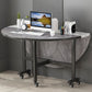Modern Foldable Dining Table Round Grey Wood Tabletop with Metal Trestle Base