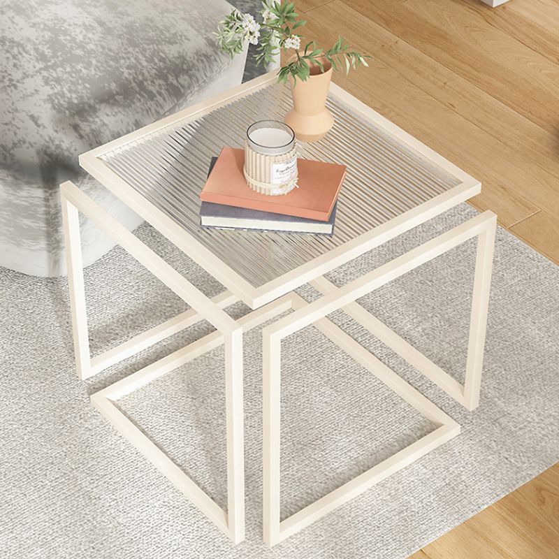 Glam Corner Table Living Room Square Frame Glass Top Accent Side Table
