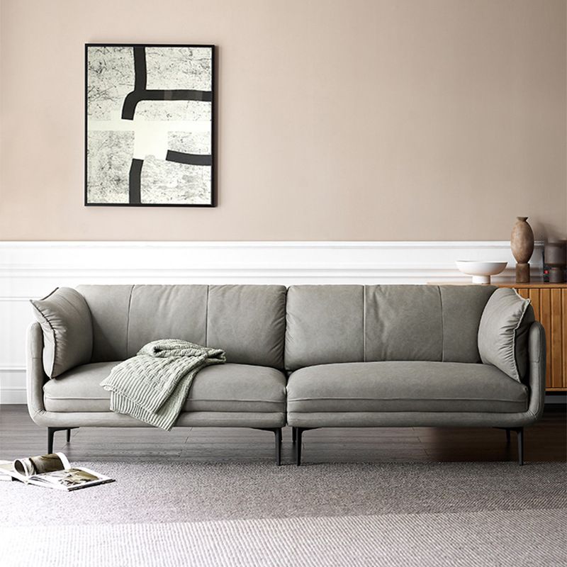 灰色のモダンなフェイクレザーソファステイン耐性タキシードアームソファ