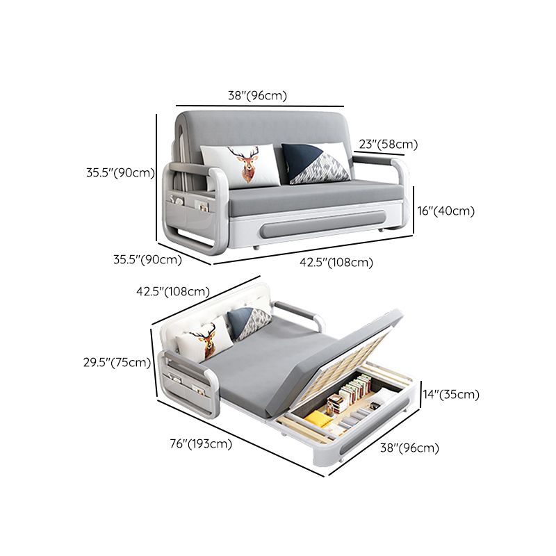 Pillow Included Sofa Futon Square Arms Convertible Sofa with Storage