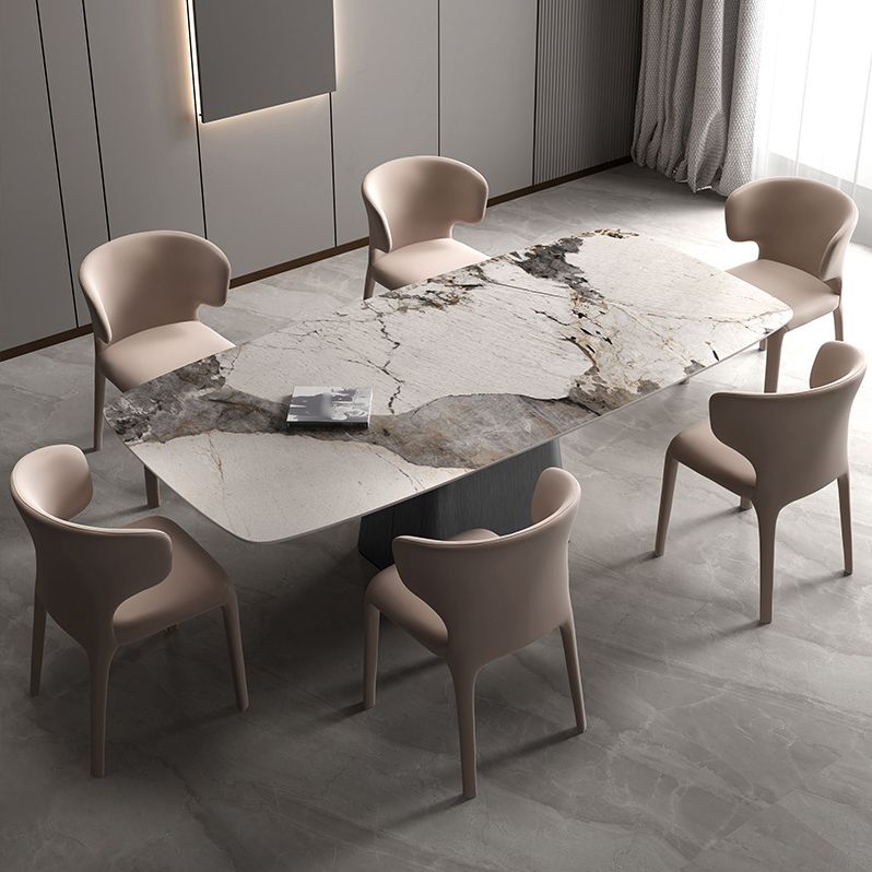 Rectangle Stone Dining Table Modern Dining Table with Pedestal Base Clearhalo 'Dining Tables & Seating' 'Dining Tables' 'dining_table' 'furn' 'furn_dining_table' 'Furniture' 'furniture_dining_table' 'Kitchen & Dining Furniture' 'kitchen' 'kitchen_dining_table' 1200x1200_4a550cd2-18c8-41d1-a84c-65782842f72a