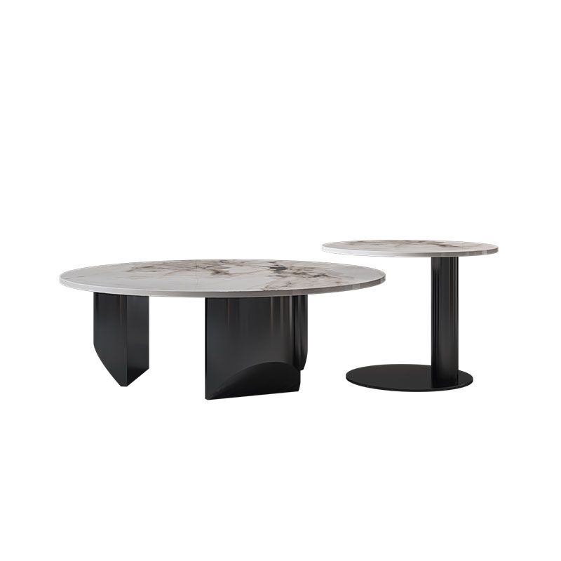 Round Coffee Table in Black Luxurious Stone Top Cocktail Table Clearhalo 'Coffee & Accent Tables' 'Coffee Tables' 'coffee_tables' 'furn' 'furn_coffee_tables' 'Furniture' 'Living Room Furniture' 1200x1200_4a57e881-3590-4e49-9639-1bef0c25aa94