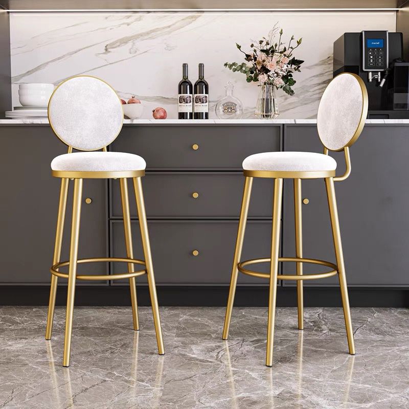 Glam Backrest Armless Counter Stool Iron Cafe Bar Stool with Velvet Cushion and Pedal Clearhalo 'Bar Furniture' 'Bar Stools' 'bar_stools' 'furn' 'furn_bar_stools' 'furniture_bar_stools' 'Kitchen & Dining Furniture' 'kitchen&dining_furn' 'kitchen' 'kitchen_furn' Furniture' 1200x1200_4a5be563-9759-4a81-b273-521bd437e5de
