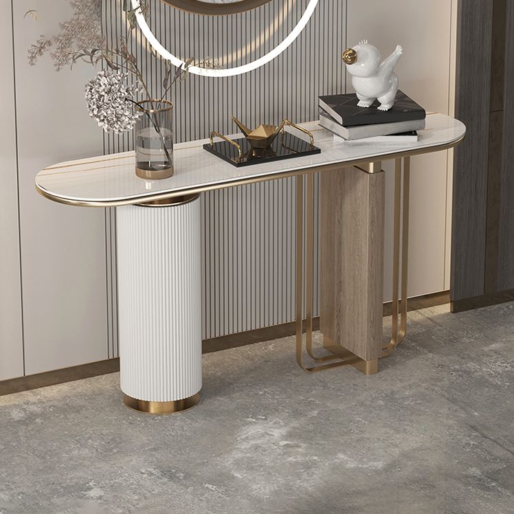 Tavolo di accento glam largo 14 pollici tavolo da console in pietra ovale per Hall