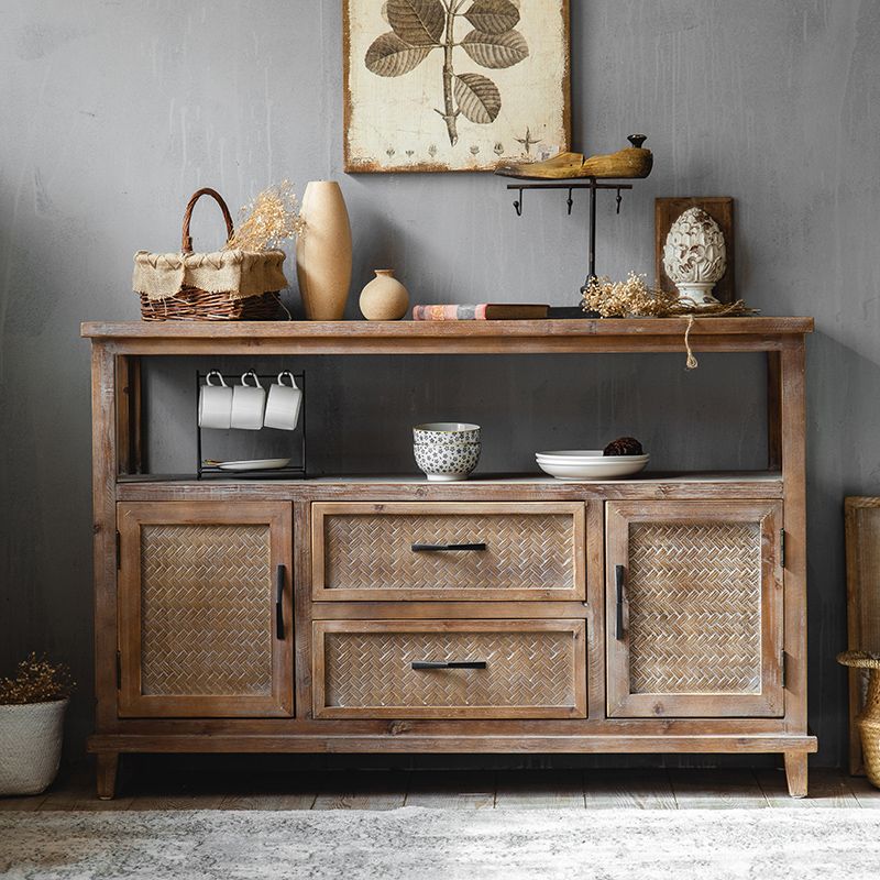 Traditional Wooden Dining Server Open Storage Sideboard for Dining Room Clearhalo 'buffet_sideboard' 'Buffets & Sideboards' 'furn' 'furn_buffet_sideboard' 'Furniture' 'Kitchen & Dining Furniture' 1200x1200_4a65f74a-5b91-4a1c-a690-9244140e0b20
