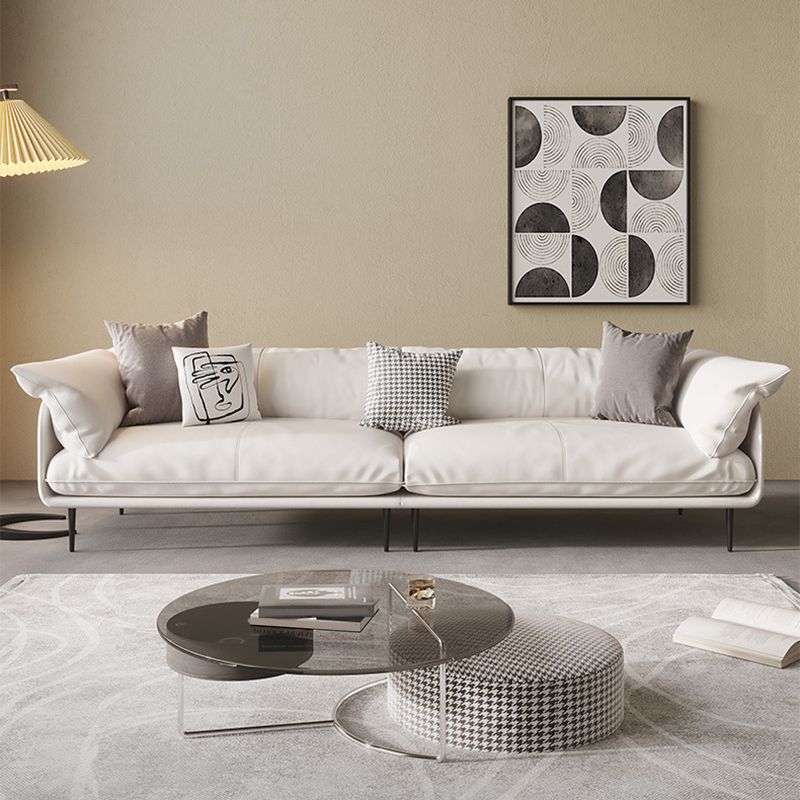 Modern 34.64" H White Genuine Leather Pillow Top Arm Sofa For Living Room Clearhalo 'furn' 'furn_sofas' 'Furniture' 'Living Room Furniture' 'Sofa' 'sofas' 1200x1200_4a6d749d-0898-4136-b356-316e4410ef6b