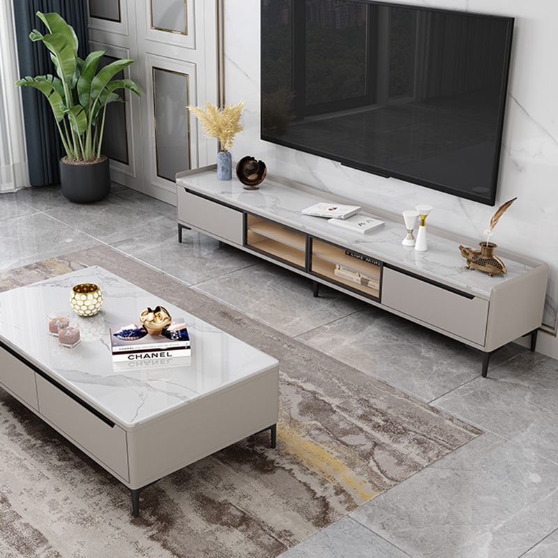 Gabinete de televisión de almacenamiento de TV de piedra estilo glam.