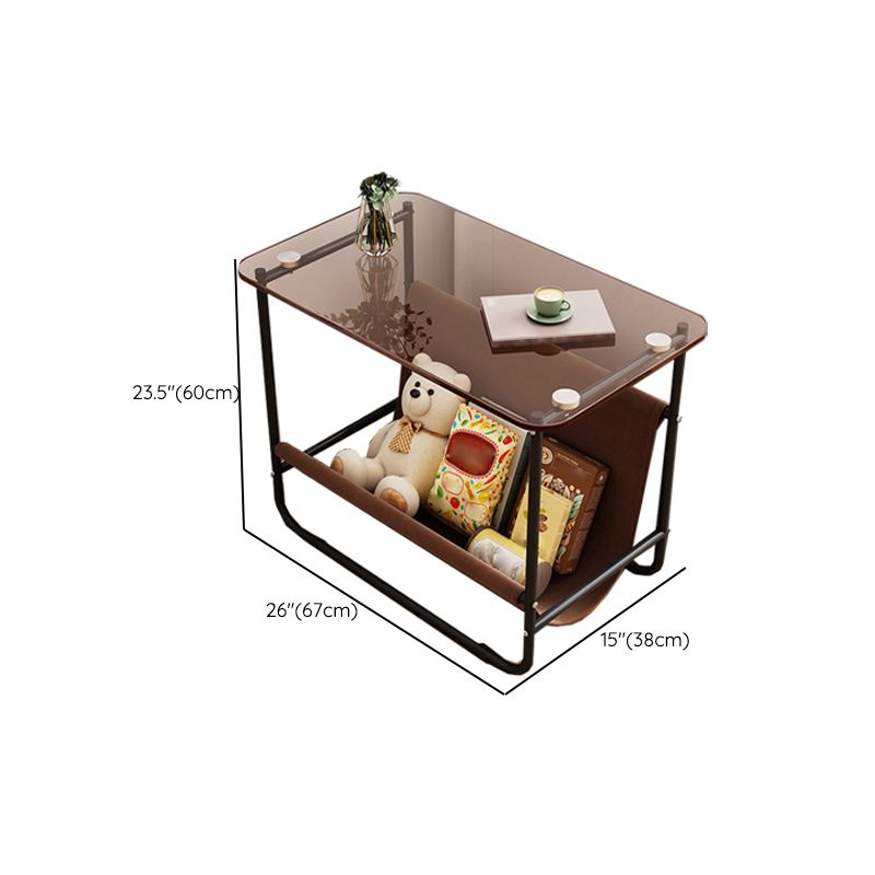 Mesa de acero de acero de acero contemporánea de vidrio marrón