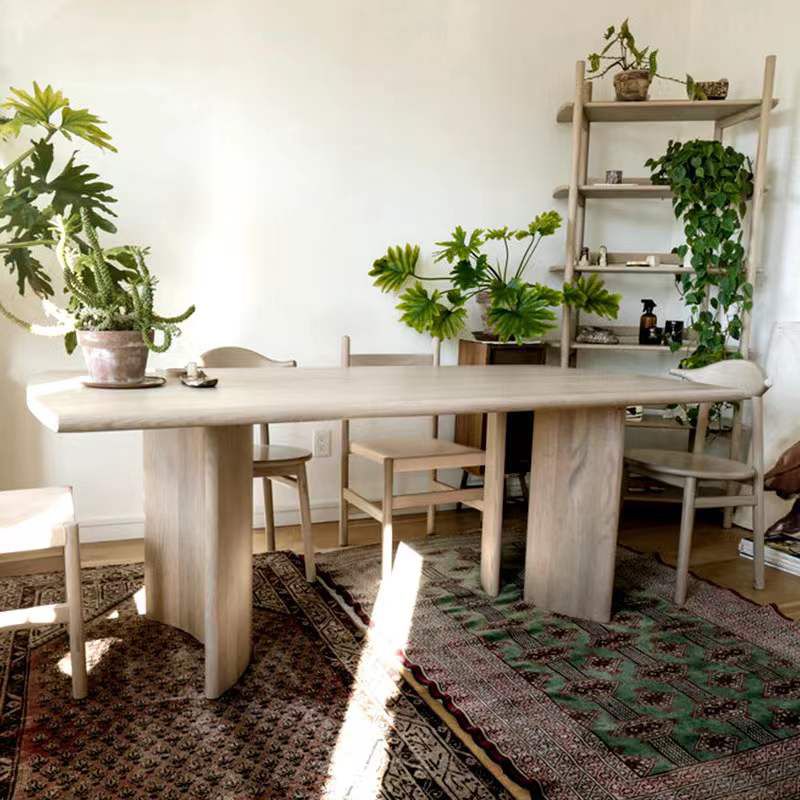 Mesa de comedor de madera maciza rectángulo Mesa de comedor moderna de 4 patas